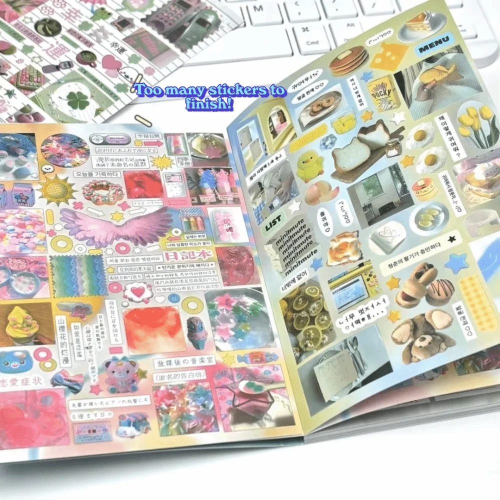 Kreatives 24-seitiges Stickerbuch, rosa, DIY-Tagebuch-Aufkleber, japanischer Stil, Cartoon-Scrapbook-Aufkleber, Schreibwaren – Detail 31
