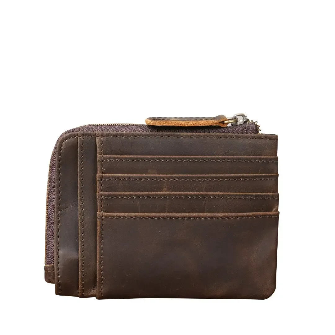 Minimalist Leather Slim Change Wallet Zipper Coin Purse, Mini Credit Card Protector, Front Pocket Wallets for Women Men