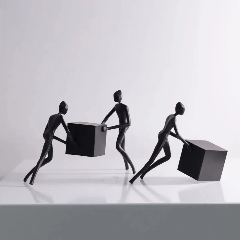 Modern Simple Figurines Black Handmade Sculpture Figurine Creative Abstract Figurine Hotel Clubhouse Countertop Decoration
