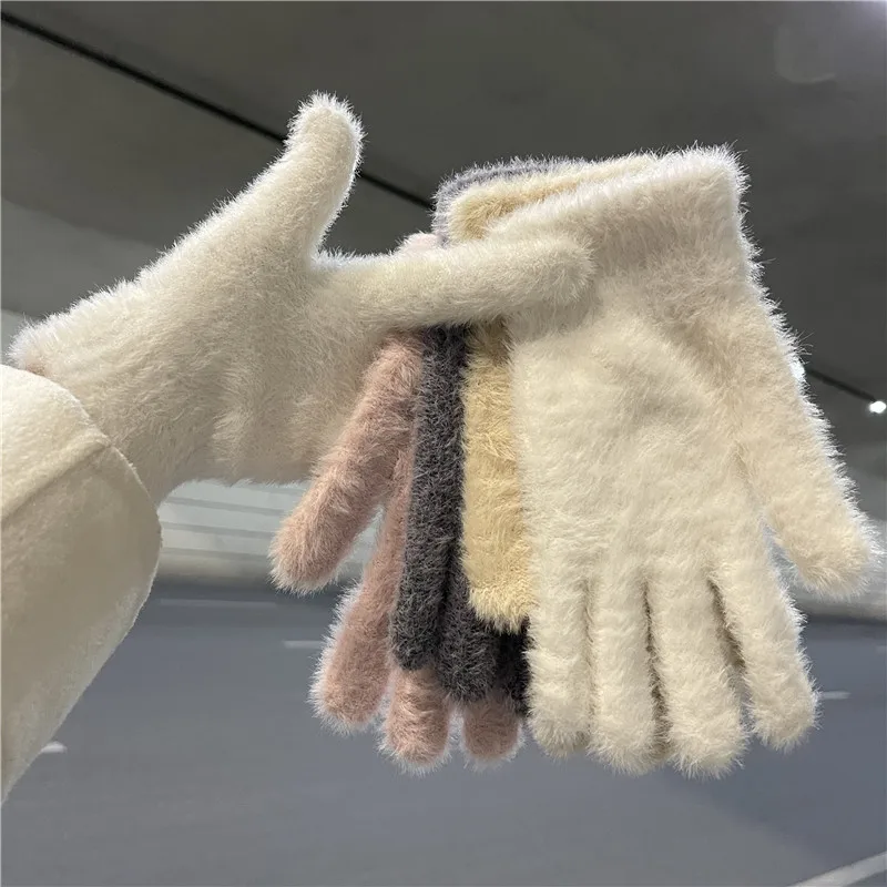 Frauen Winter Warm Halten Handschuhe Kaninchen Haar Weiche Feste Handschuhe Volle Finger Handgelenk Lange Weibliche Winter Handschuh