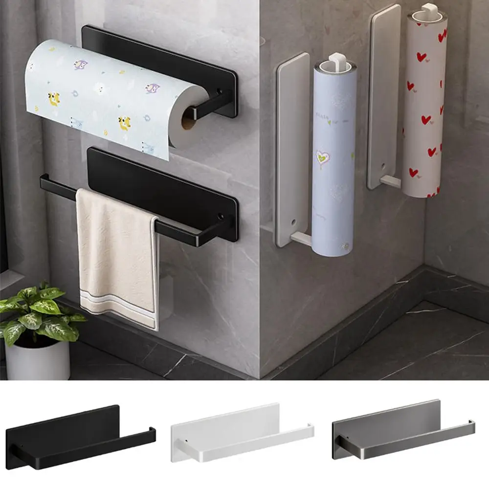 Wall Mounted Paper Towel Holder Kitchen Roll Paper Holder Fresh Film Storage Rack Self-adhesive Cupboard Organizer