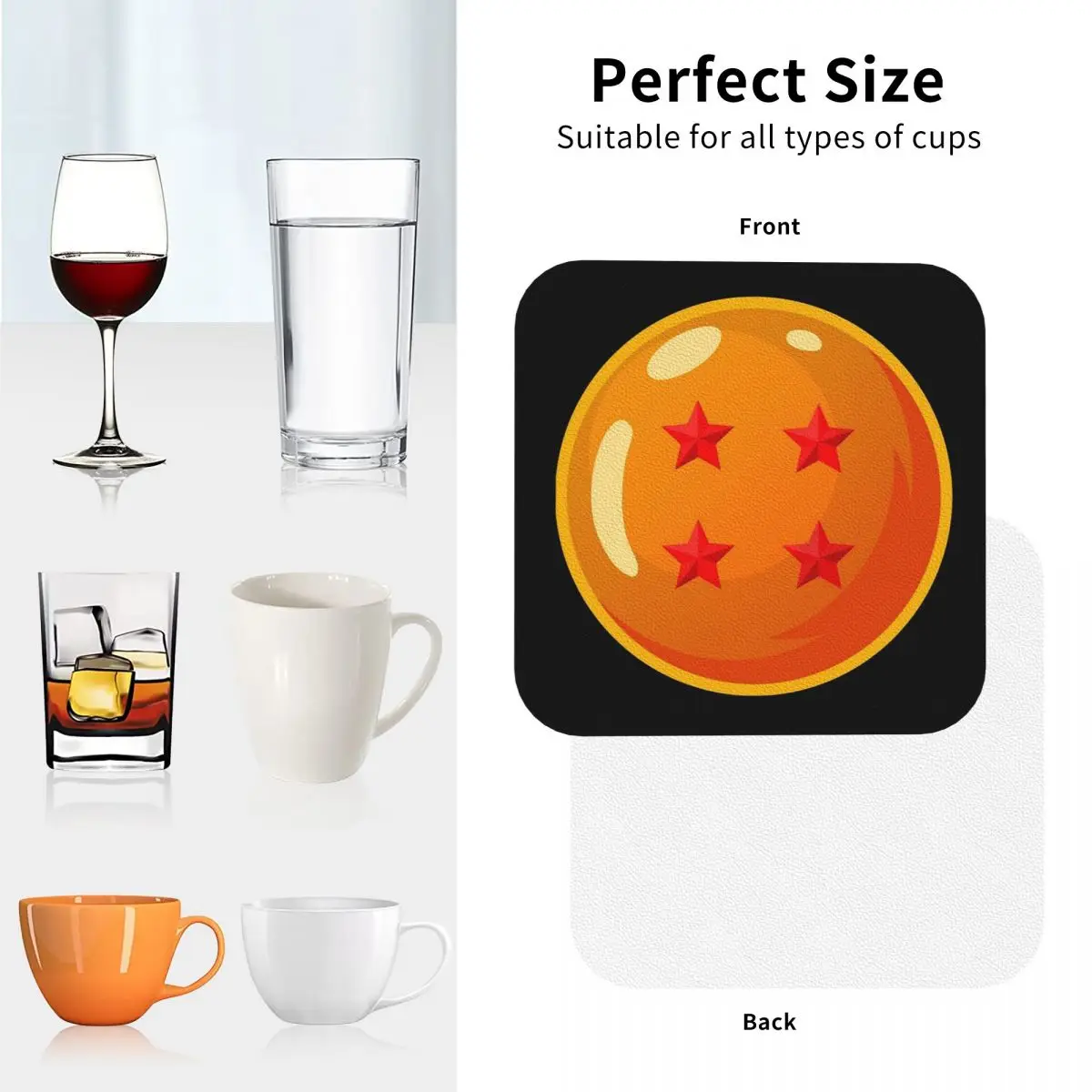 DBZ - Four Star Dragonball Coasters Kitchen Placemats Non-slip Insulation Cup Coffee Mats For Decor Home Tableware Pads Set of 4