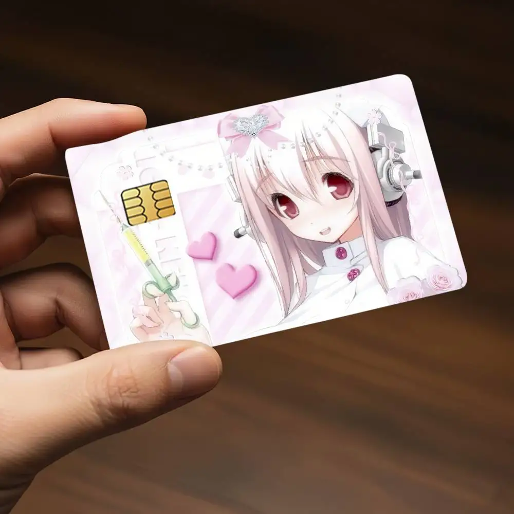 Niedliche Super Sonico-Kreditkarten-Dekorationsaufkleber, geeignet für Bankkarten, Metro Transit, kratzfest, Geschenk, 4 Stück – Detail 8