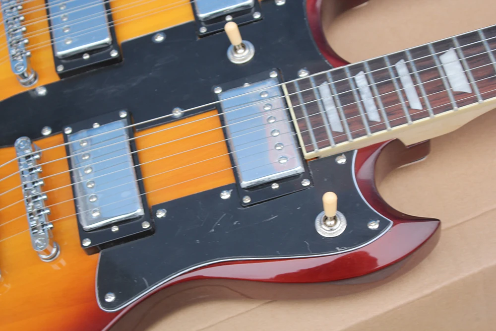 Guitarra eléctrica Sunburst de doble cuello, 6 + 12 cuerdas, barata