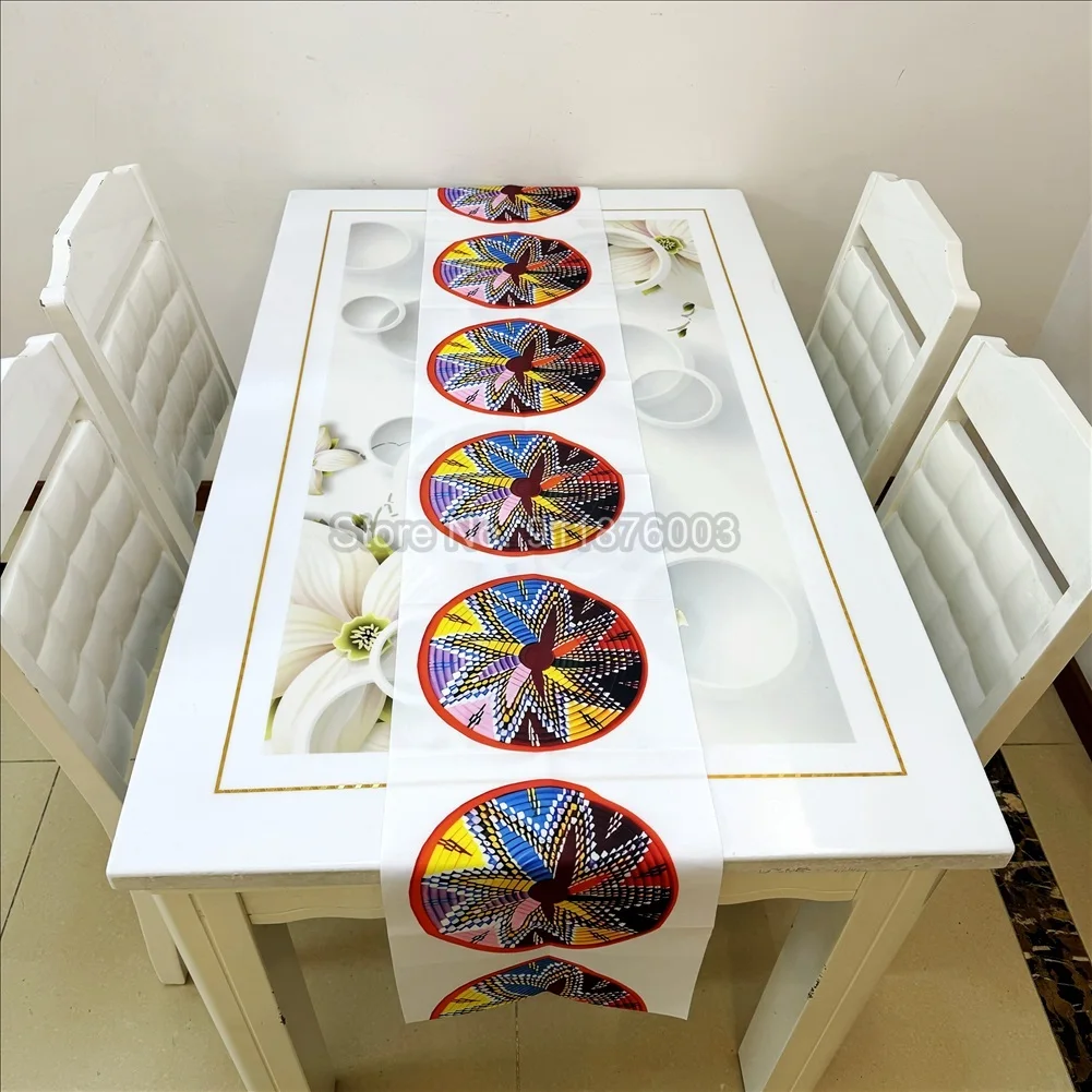 Round Plates Bohomian Traditional Art Eritrean Ethiopian Table Runner Wedding Tablecloth for Dining Coffee Kitchen Living Room