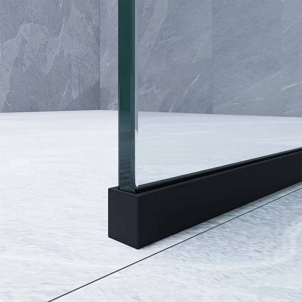 Modern aluminum black frame frameless hotel bathroom partition with 8mm easy-to-clean tempered glass panels and lifetime