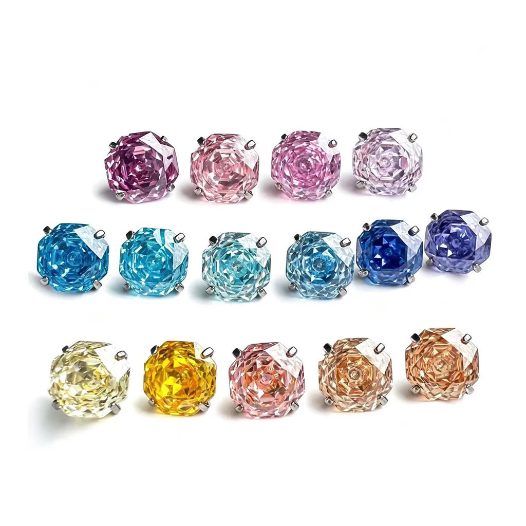 Luxury Titanium Steel Stud Earrings with Rose-Cut Cubic Zirconia and Polygonal Design Exquisite Party Jewelry and Birthday Gift