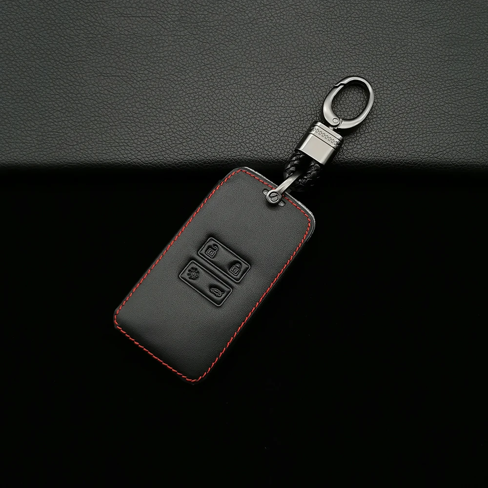 Genuine Leather Car Key Case Smart Key Cover For Renault Clio Logan Megane 2 3 Koleos Scenic Key Card Bag 4 Button Key Shield