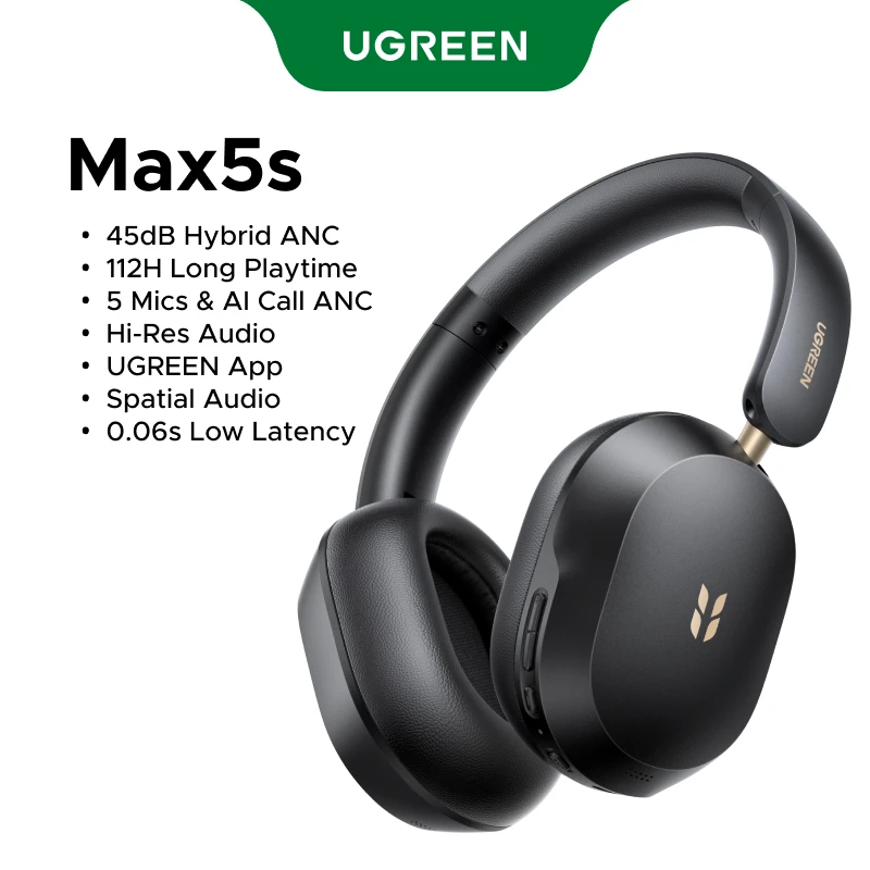 2026 Nieuw Geüpgradede UGREEN Max5s Over-ear Bluetooth Draadloze Hoofdtelefoon 45dB Hybride ANC Ruisonderdrukking 112 uur Lange Speeltijd