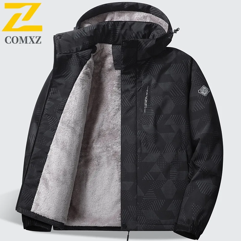 

COMXZ Мужская зимняя куртка ветрозащитная водонепроницаемая съемная капюшон походная куртка с хлопковой подкладкой для кемпинга лыжная высококачественная стеганая куртка