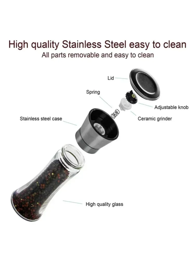 180/200ML Pfeffermühle Edelstahl Glas Gewürz Flasche Salz Pfeffermühle Manuelle Gewürzmühle Mühle Haushalt Küche Gadgets – Detail 4