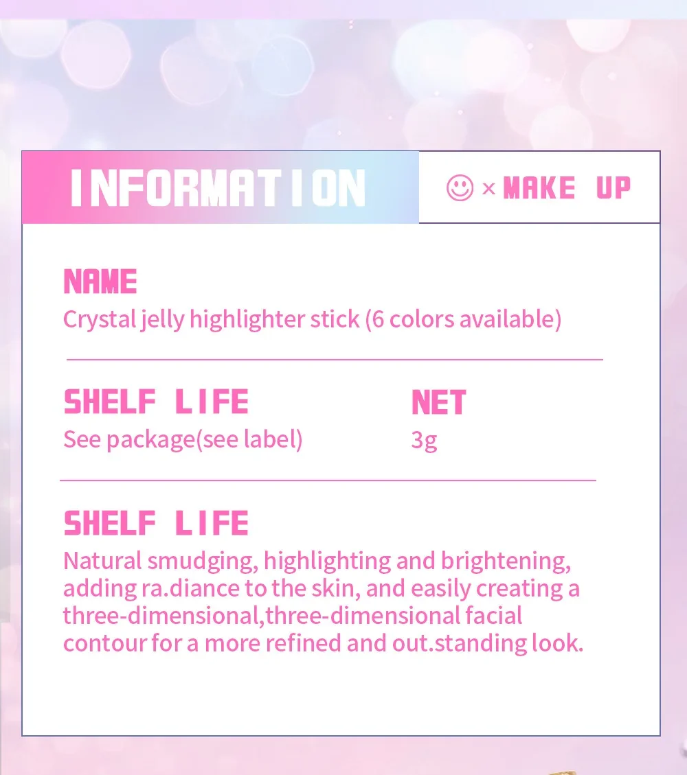 VIPABC Crystal Jelly Eyeshadow Highlight Stick Super Shiny Multicolor Super Shiny Multicolor Highlight Eyeshadow Stick colors:03