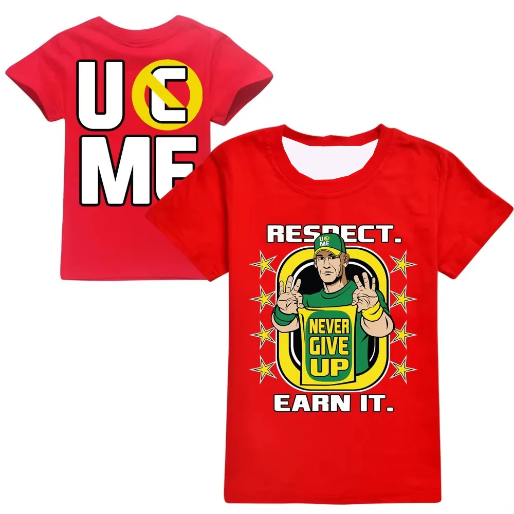 Never Give Up John Cena Double Side Graphic Kids Black T Shirt Wrestling U Cant See Me Design Short Sleeve Wear For Boys Girls