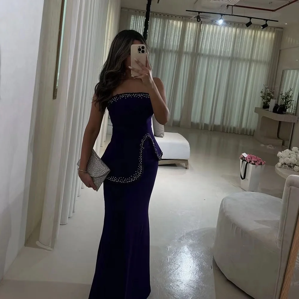 فستان سهرة مخصص بدون حمالات رائع بدون أكمام فساتين لحضور الحفلات الموسيقية Ruched مناسبة رسمية مثير مطرز بالخرز رداء سهرة