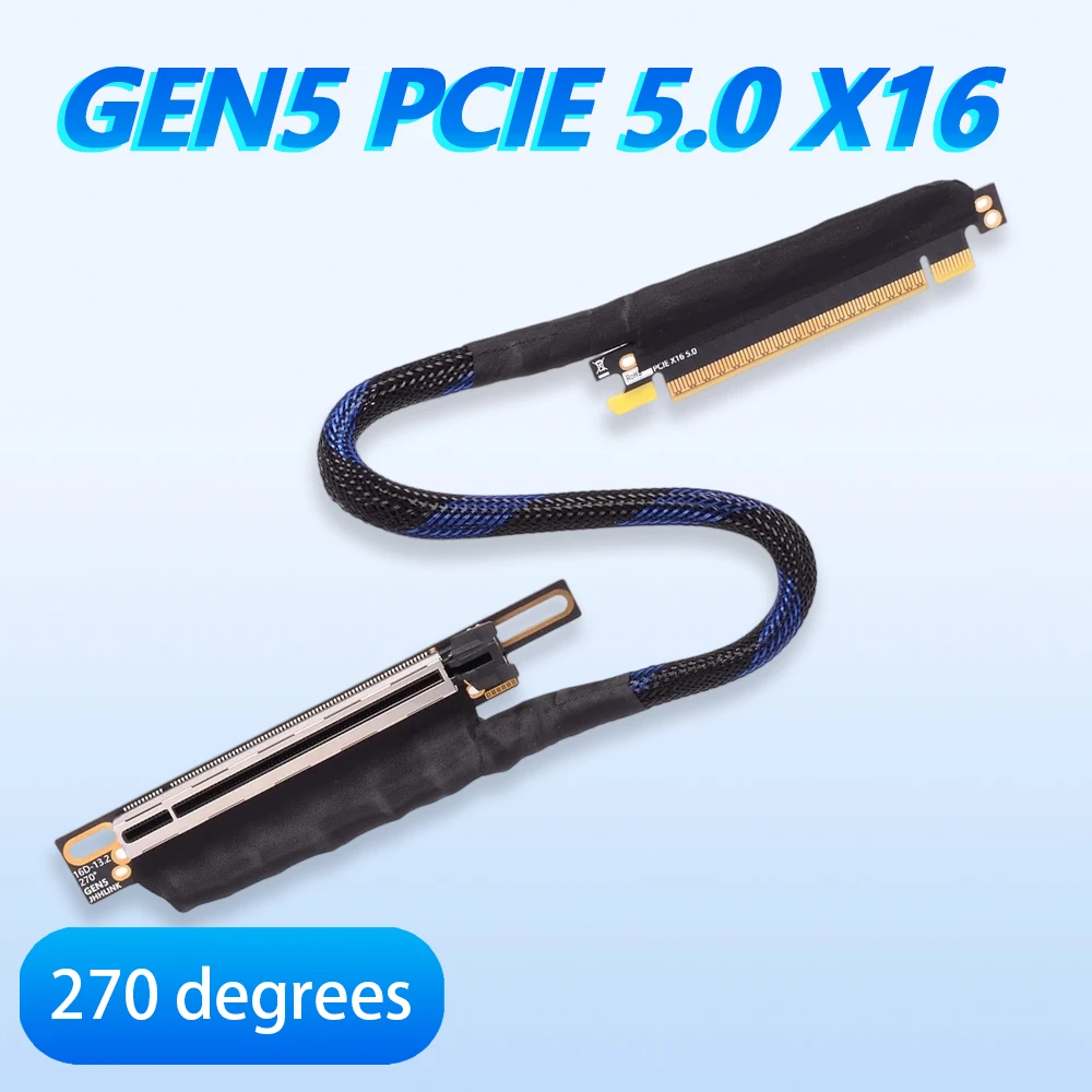 

Gen5 PCIe 5.0 x16 Riser Cable PCI-E High Speed Silver-plated Lossless GPU Server Extension Cord for RTX 5090 Graphics Card 270°