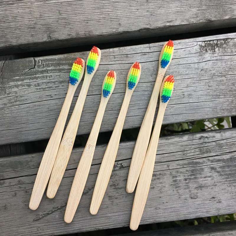 

Colorful Head Bamboo Toothbrush Wholesale Environment Wooden Rainbow Bamboo Toothbrush Oral Care Soft Bristle