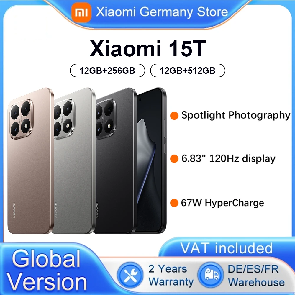 Global Version Xiaomi 15T Smartphone 6.83" 67W HyperCharge 5500mAh 120Hz Display MediaTek Dimensity 8400-Ultra Leica Summilux Optical Lens Light Fusion 800 Extraordinary High Dynamic HDR10+ Across Focal Lengths Vivid Colors and Rich Contrast