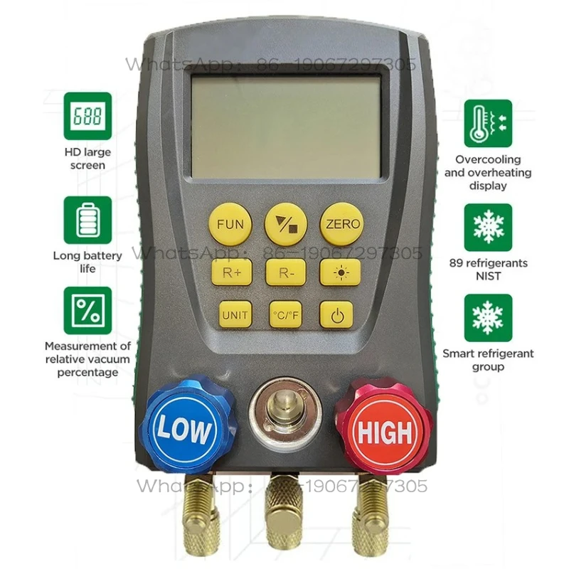 DY517 Car Refrigeration Digital Vacuum Pressure Manifold Tester Air Conditioning Temperature Gauge Valves Tool