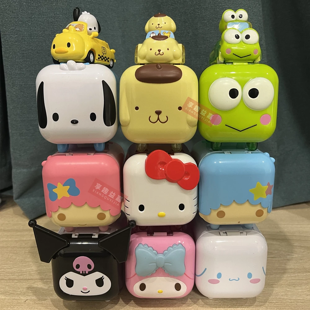 2024 New Sanrio Box Car Toys Kulomi Assembly Model Ornaments Kawaii Anime Pochacco Doll Mystery Box Children's Gifts