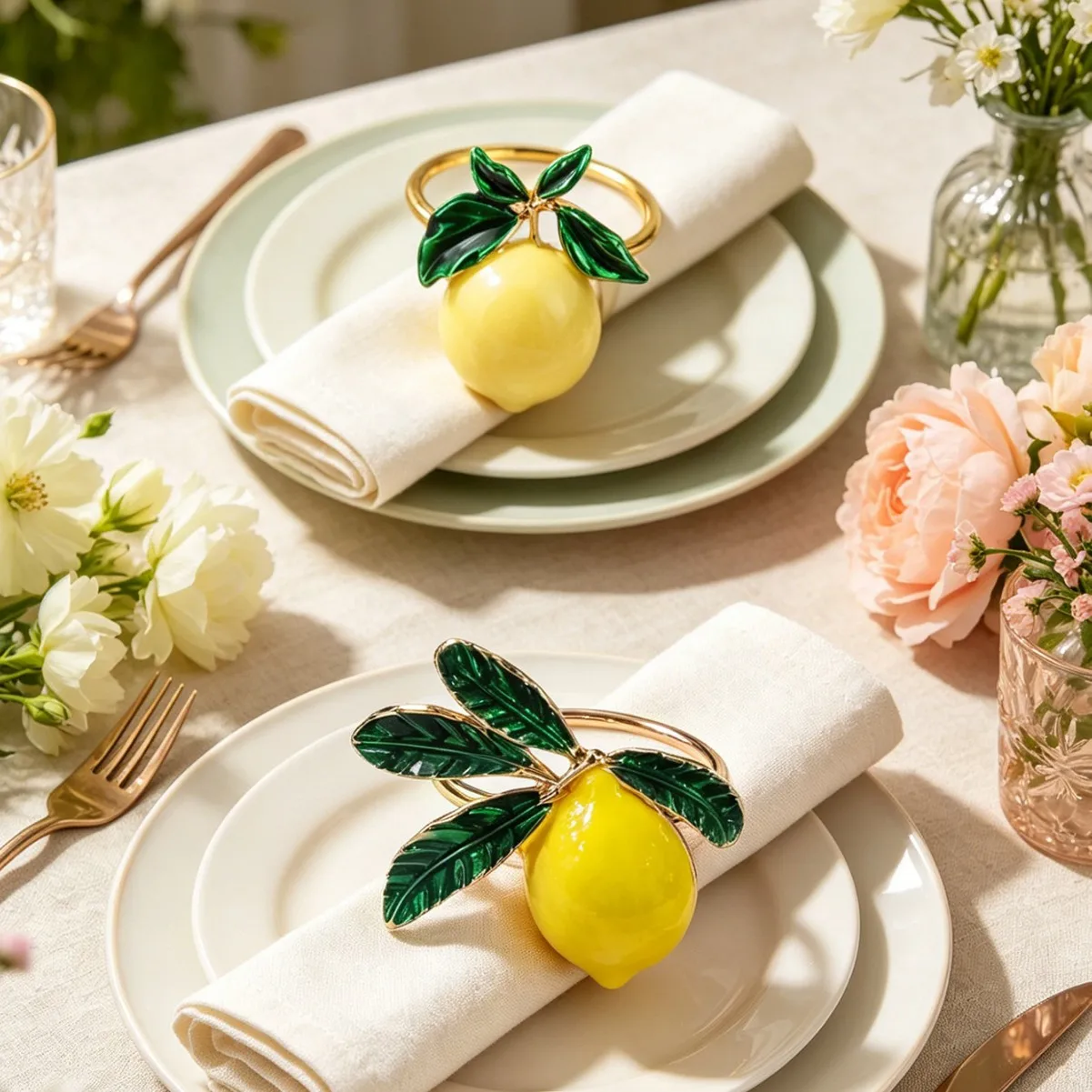 Simulated Lemon Napkin Ring Hotel Restaurant Tableware Display Table Fruit Decoration Alloy Drip Oil Napkin Buckle