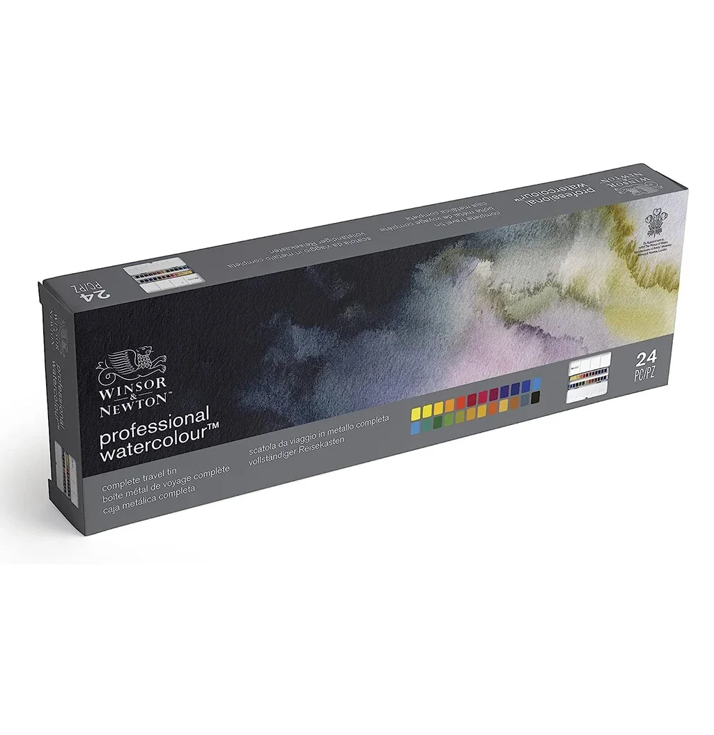 Winsor & Newton Kunstenaar Professionele Aquarel Lichtgewicht Metalen Doos 24 Halve Pannen Kleur Veld Pocket Set Aquarel Palet Borstel