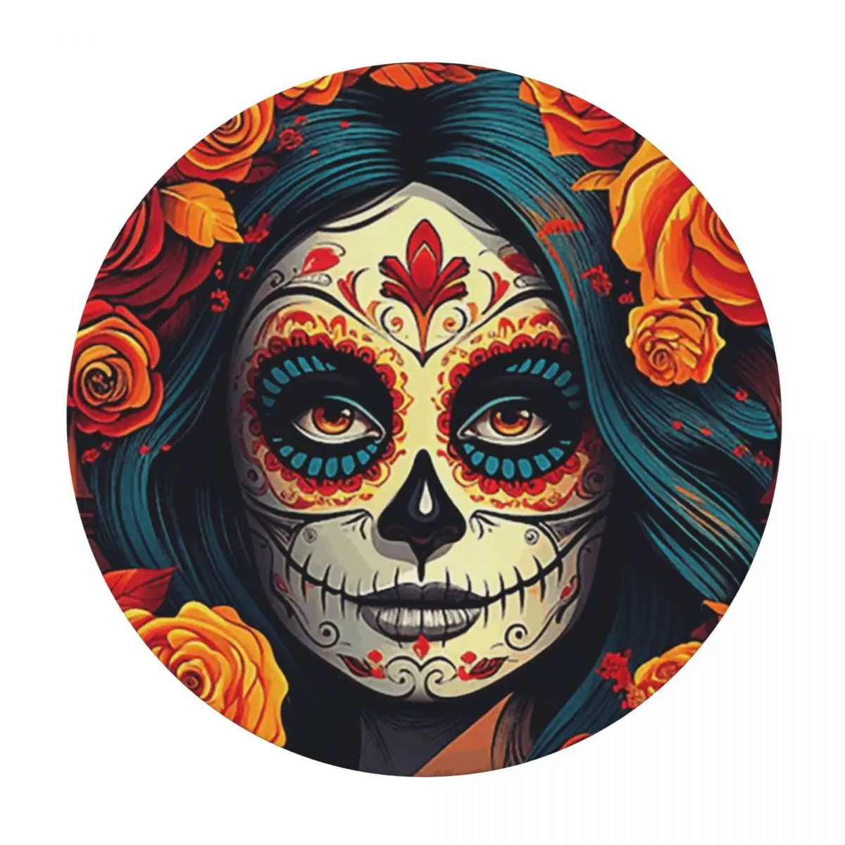 Mexican Skull Calavera Illustration Waterproof Round Tablecloth Oilproof Table Cloth for Kitchen Events Dining Table Cover