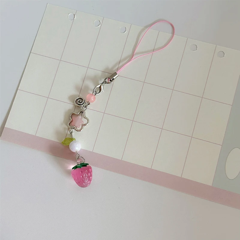 Zoete Y 2K Schattige Aardbei Mobiele Telefoon Lanyard Mooie Vruchten Telefoonketting Voor Meisjes Esthetische Mobiele Telefoon Sleutelhanger
