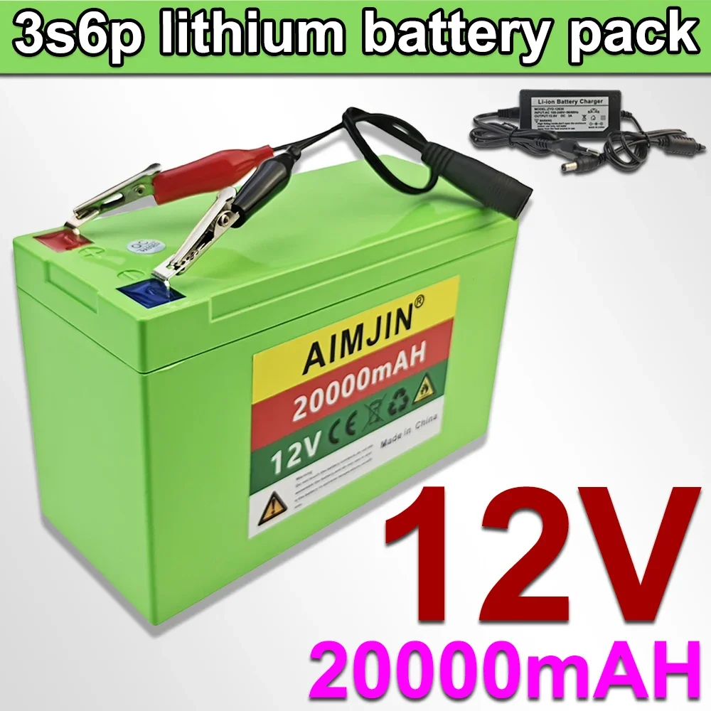 New 12V20AH 18650 3S6P built-in high current 20A rechargeable lithium battery pack for electric vehicle spray battery+3A charger