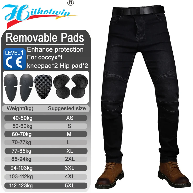 

Motorcycle Jeans Men Abrasion Resistant Knee Hip Protection Anti Fall Gear for Motocross Spring Riding pants