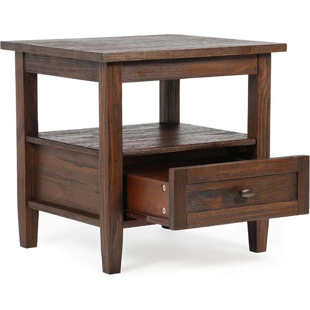 طاولة نهاية مستطيلة من الخشب الصلب بعرض 20 بوصة باللون البني الفحمي المتعثر لغرفة المعيشة #4