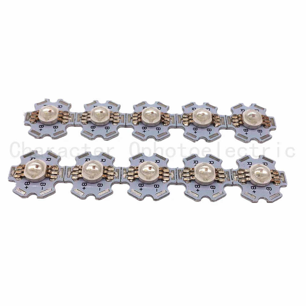 10pcs 3W RGB Color 6pin LED Chip LED Light Lamp Part With 20mm Star Base