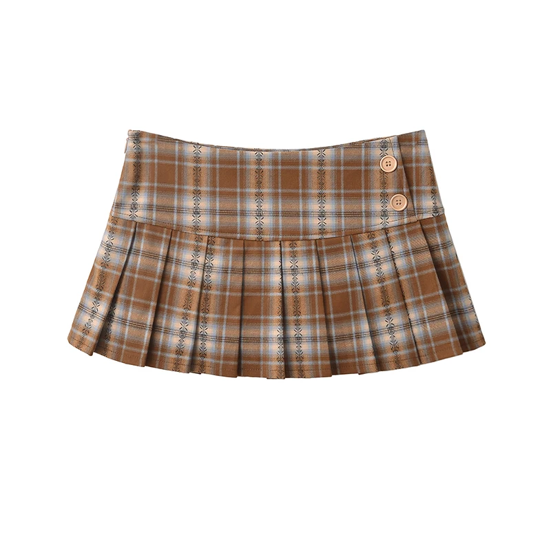 

Mini Skirts For Woman Korean Fashion Khaki Plaid Skirts Women Y2k Clothes Low Waist Skirt Harajuku Vintage Pleated Skirts Preppy