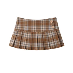 Mini Skirts For Woman Korean Fashion Khaki Plaid Skirts Women Y2k Clothes Low Waist Skirt Harajuku Vintage Pleated Skirts Preppy