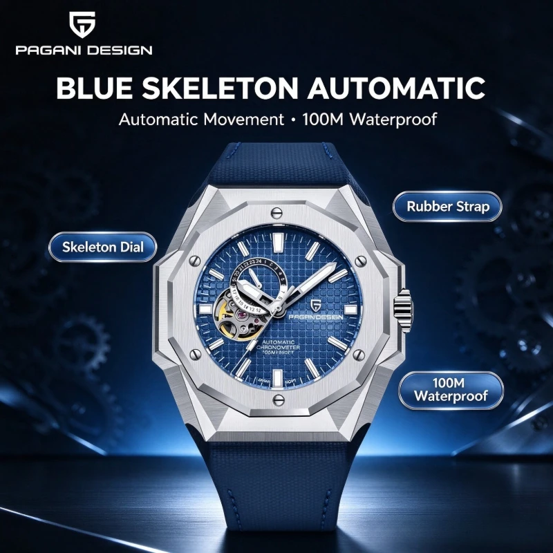 PAGANI DESIGN Men's Self-Automatic Wristwatch Stainless Steel Japan Seiko TMI NH39A Mechanical 100m Water Resistant Sapphire Wat