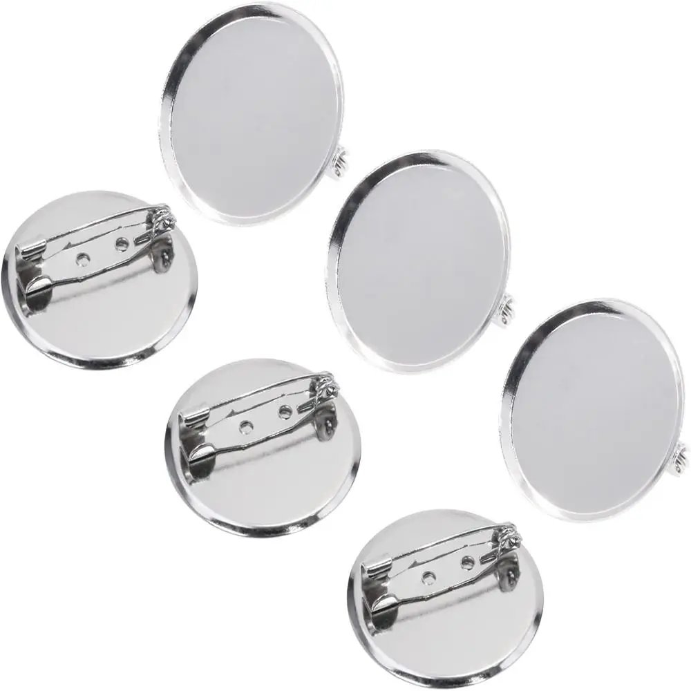 100pcs DIY 100pcs Flat Round Brooch Pin Silver Circle Brooch Clasps Pin Disk Base 30MM Disc Blank Flat Trays Women