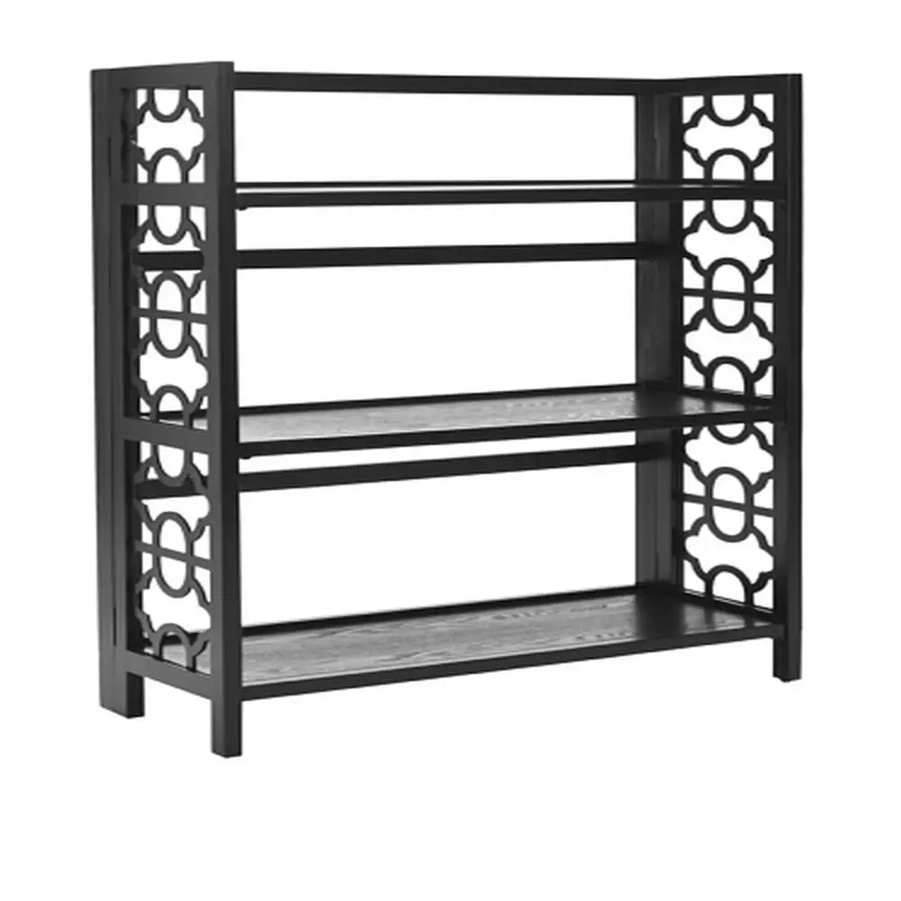 

Solid Pine 3-Shelf Black Bookcase with Intricate Carving Detail Transitional Accent Home Office Library Durable Tiered Shelf