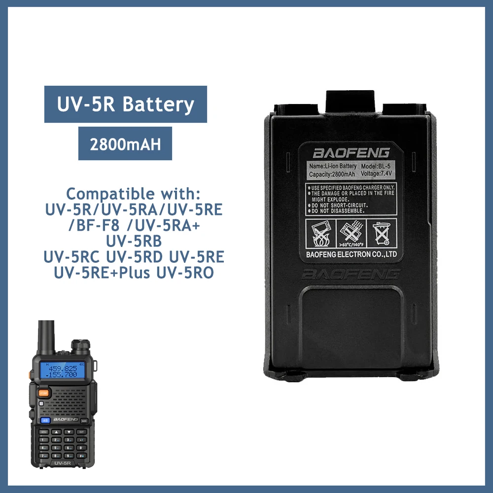 2800mAh Baofeng UV5R Walkie Talkie Battery 7.4V BL-5 Rechargeable Batteries BF-UV5R Radio Accessories Original UV-5R Battery