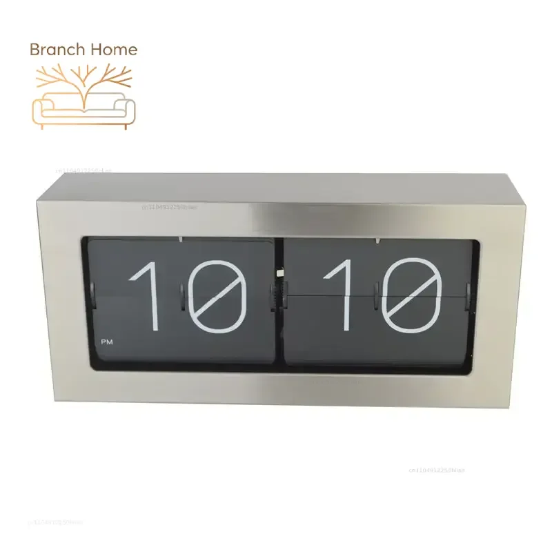 Metal Silver Flip Clock Large Table Clock Luxury Desk Clock Silent Office Interior Desktop Clocks Tabletop Bedroom Living Room