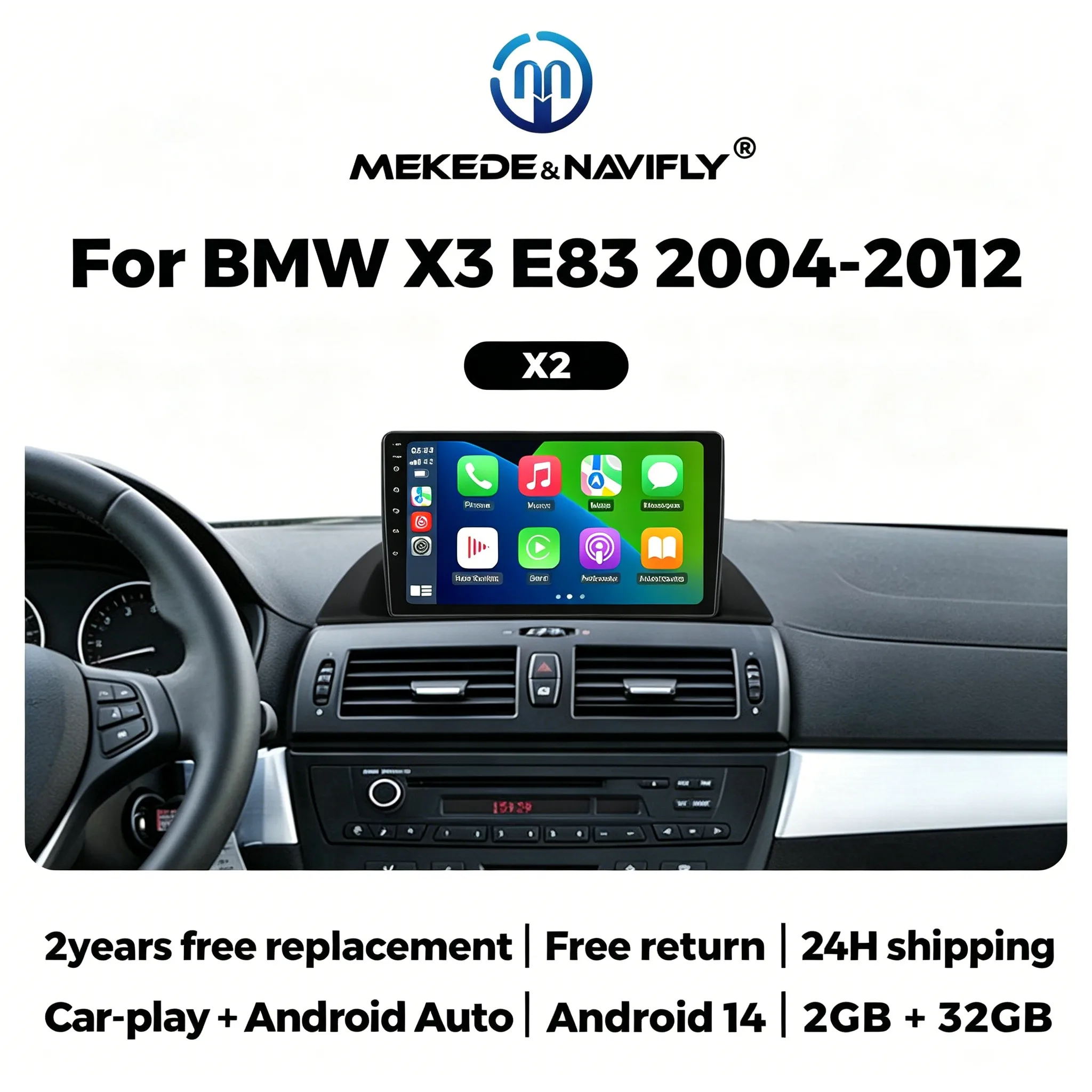 Autoradio Android 14 Wireless CarPlay Auto For BMW X3 E83 2004-2012 Car Radio Multimedia Video Player GPS Navi 2Din Touch Screen