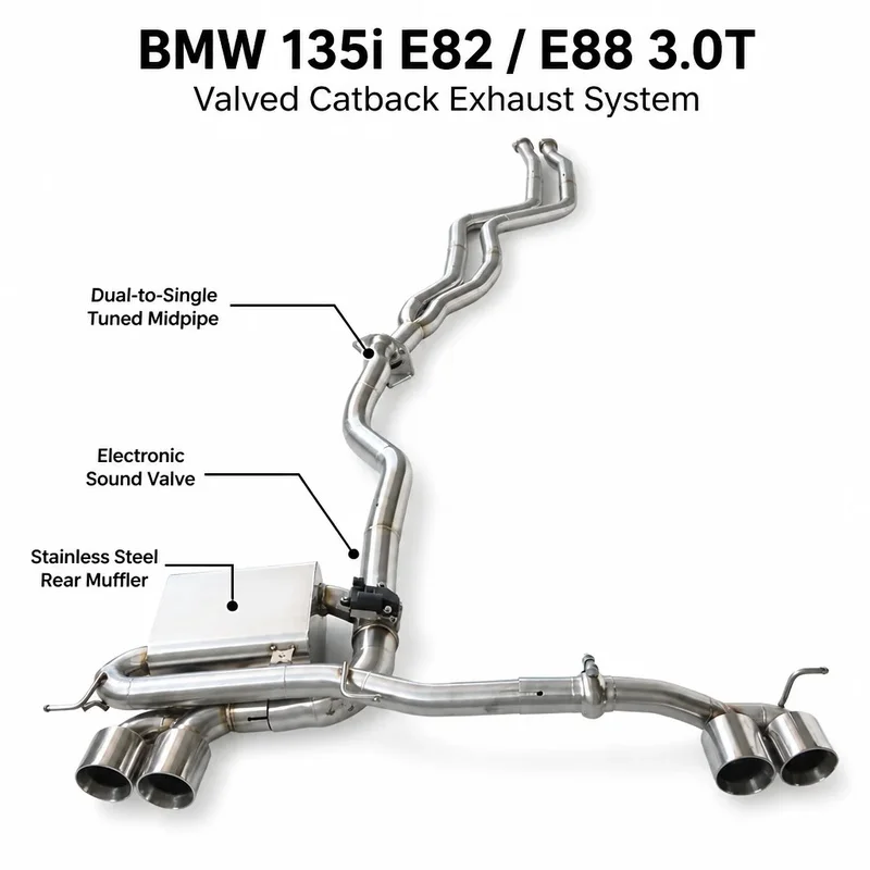 3.0 Inch Turbo SS304 Catback Exhaust Muffler Fit 1 Series 135i E82 E88 2007-2011 1.5mm Mirror Polished Tuning Parts