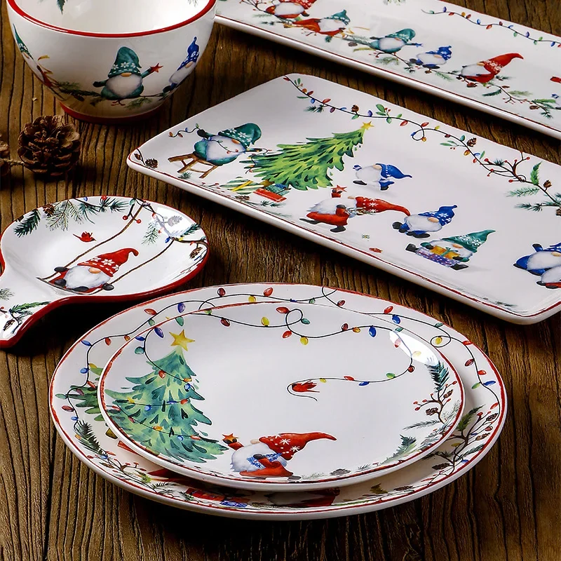 

European and American guest goblin series ceramic plate large plate rectangular tray Christmas atmosphere tableware underglaze