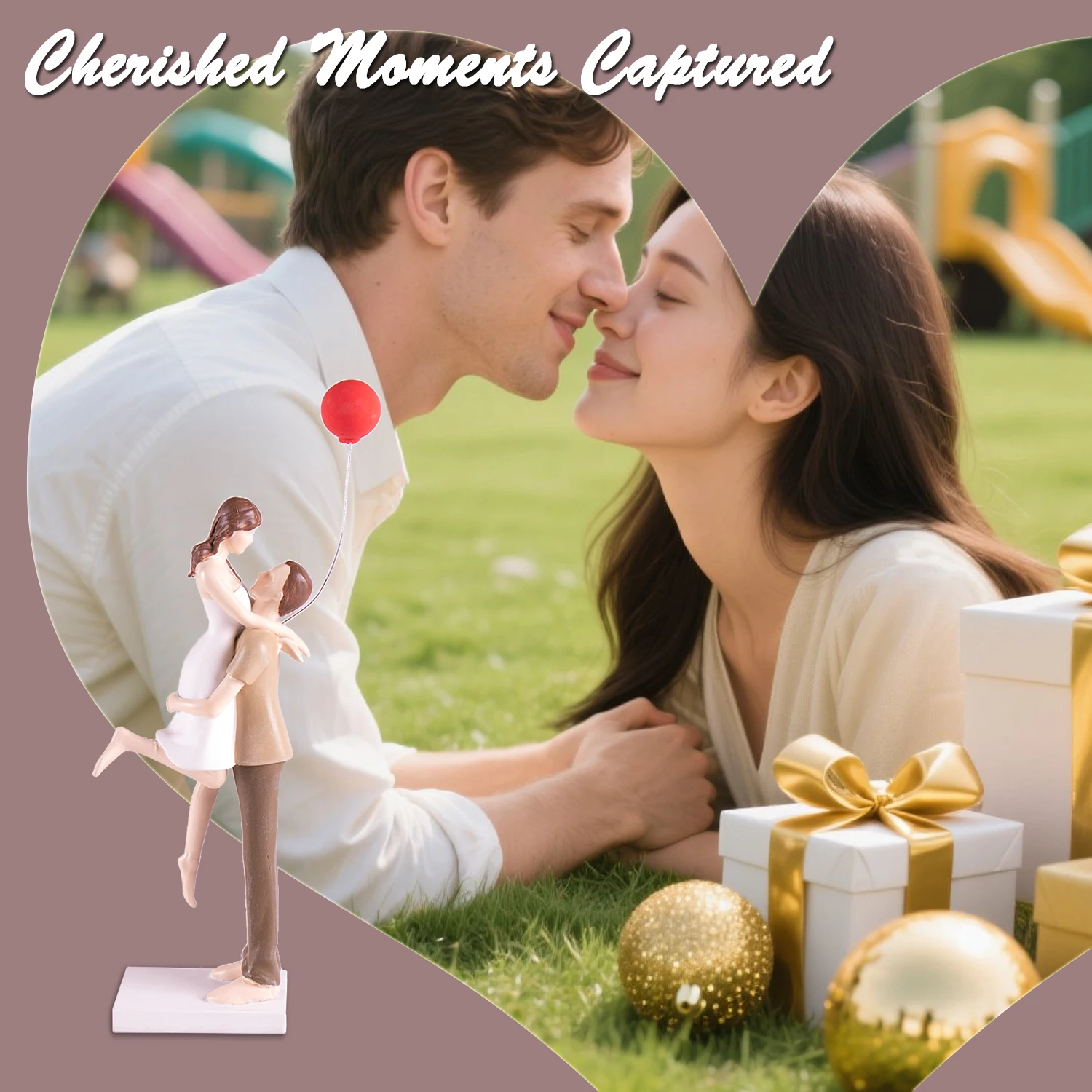 Valentine's Day Romantic Couple Statue with Balloon Love Sculpture Home Decor Gift for Lovers Wedding Anniversary Decoration view 3