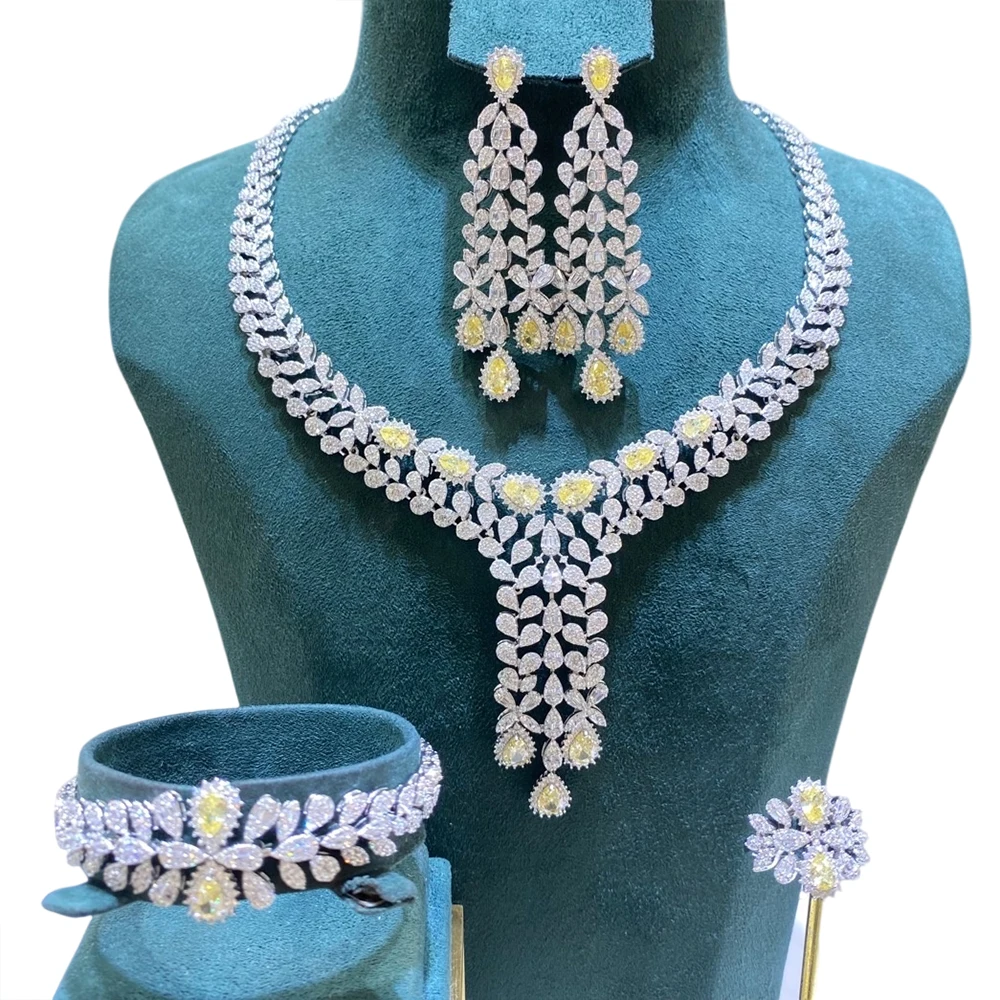 

020363 Tirim Bridal Color Zirconia Jewelry Sets for Women Party Charm CZ Crystal Wedding Engagement Bride Luxury Accessories