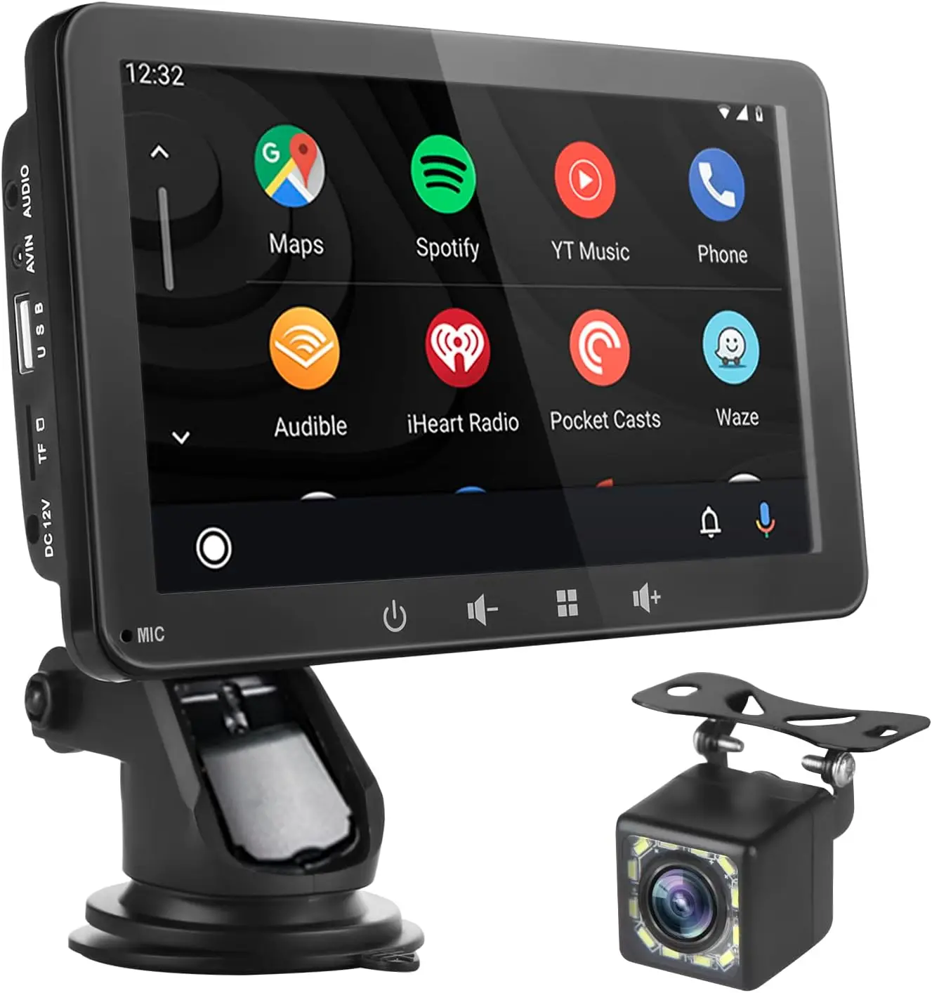 

Портативная 7-футовая автомобильная стереосистема с беспроводным CarPlay и Android Auto, Bluetooth, USB, AUX, TF, Mirror Link, камерой 12 В