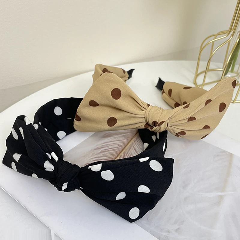 Fashionable Classic Versatile Dot Bow Knot Fabric Hair Hoop For Women Sweet Tie Headband Pressed Hair Clip Accessories