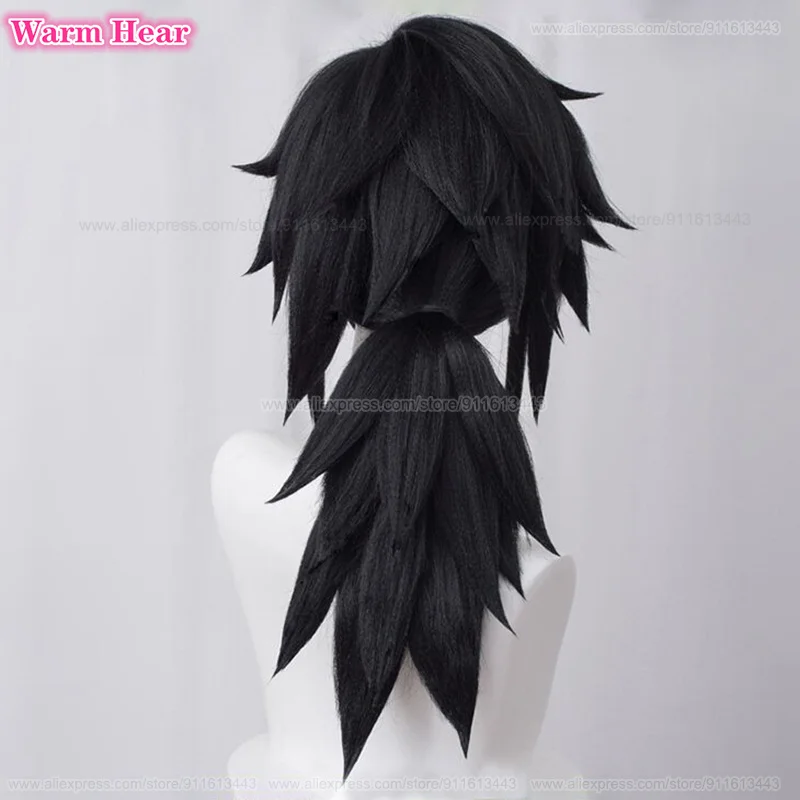 Anime Tomioka Giyuu Synthetische Lange 40Cm Zwarte Paardenstaart Shaggy Gelaagde Styling Cosplay Anime Pruik Hittebestendige Pruiken Halloween