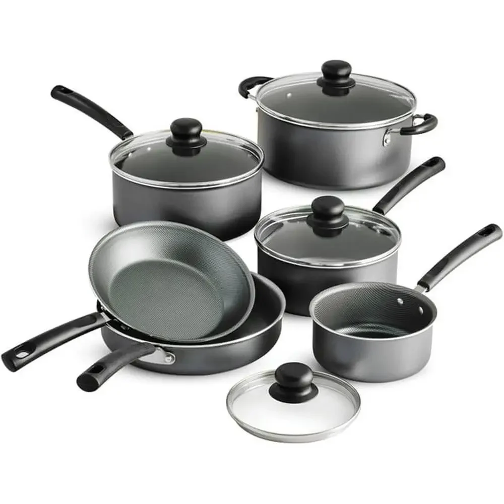 

Tramontina Premium 10-Piece Nonstick Cookware Set Gray Interior Riveted Handles Dishwasher Safe Gas/Electric/Ceramic Compatible