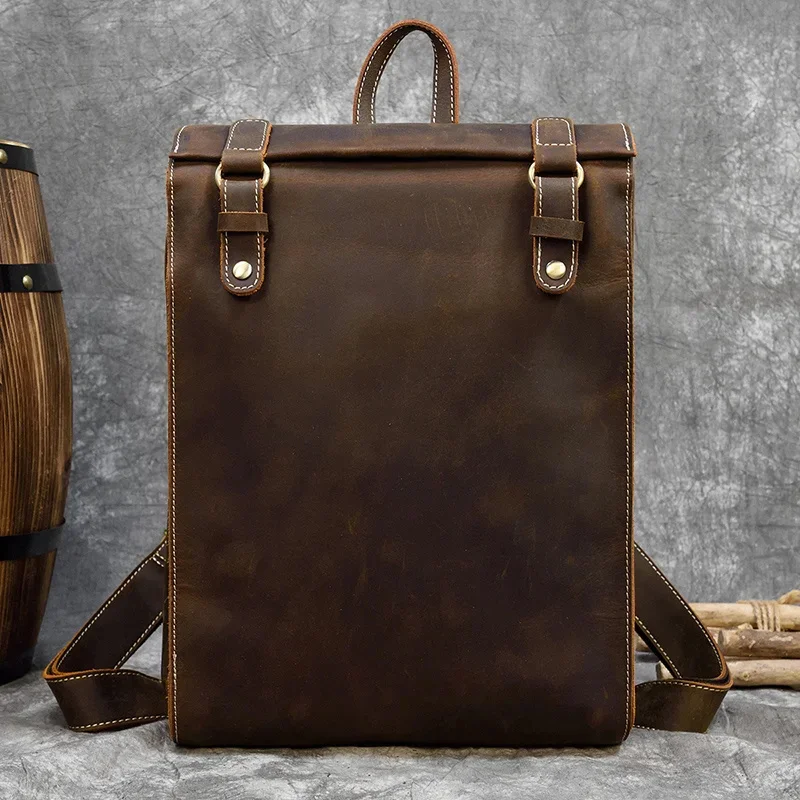 Newsbirds Big Travel Full Grain Leather Travelling Outdoor Backpack Vintage Laptop Bagpack Men Male Daypack