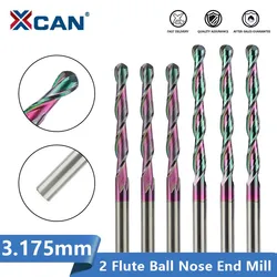 XCAN Ball Nose End Mill 2 Flute Super Coating Carbide Milling Cutter for Aluminum Cutting 3.175mm Shank CNC Milling Bit