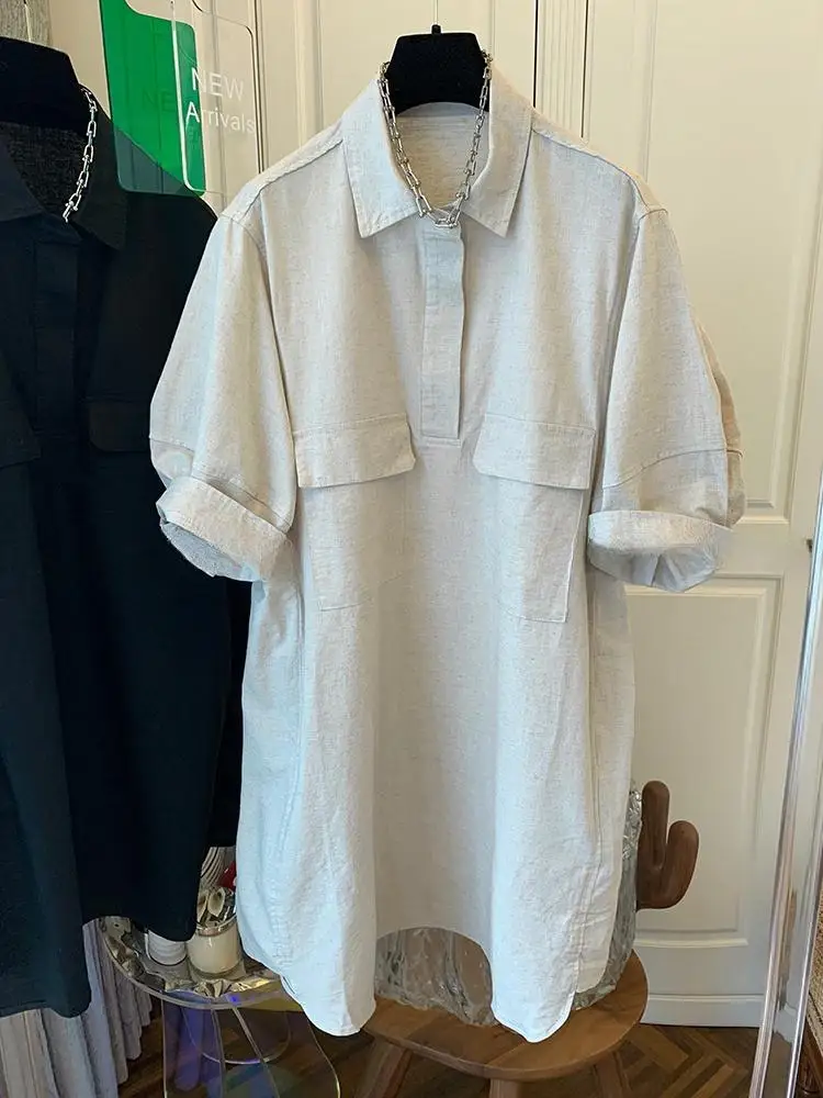 

SuperAen High End Elegant Linen Bubble Sleeved Short Sleeved Dress Loose Casual New 2024 Summer Dress